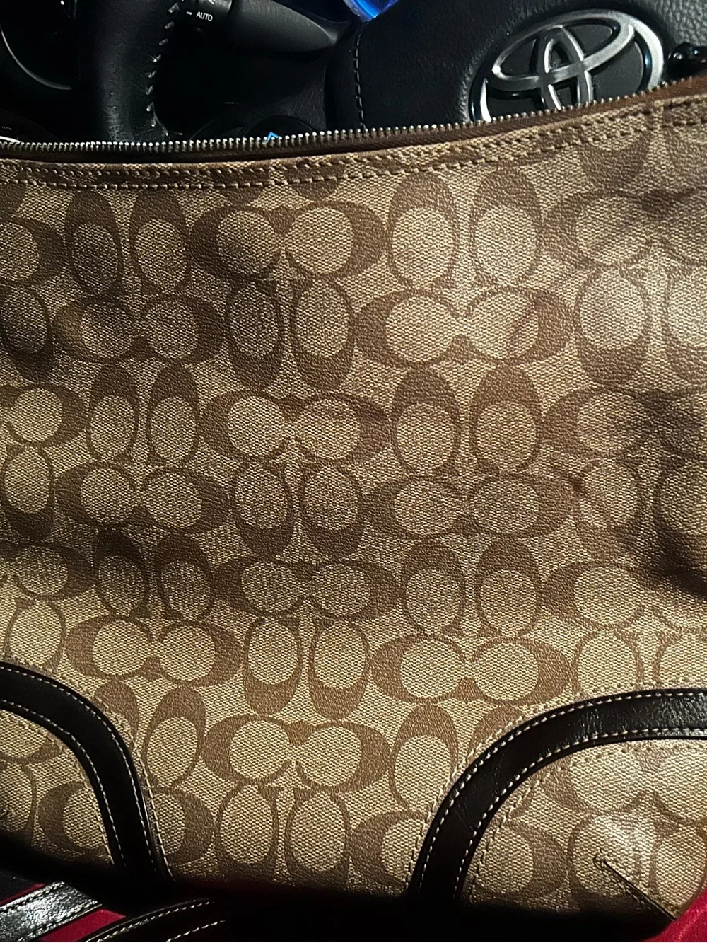 Coach Brown Signature Canvas Crossbody with Dark Trim